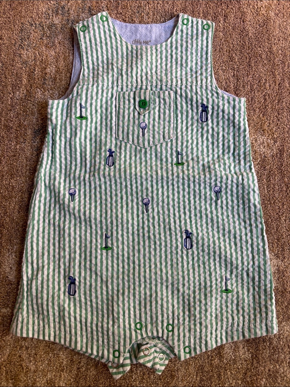Little Me Green and White Striped Baby Romper with Golf Design 100% cotton